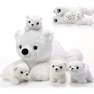 Leitee 5 Pcs Polar Bear Stuffed Animal with Babies Inside Winter Large White Mommy Lying Polar Bear Plush with 4 Cuddly Baby Plushies in Belly Gifts for Boys Girls Birthday Holiday Decorations