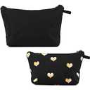 Glamlily Set of 2 Hearts Makeup Travel Bags for Women Girls, Small Cute Cosmetic Storage Pouch, Toiletry Organizer, Black, 2 Sizes(2 Pack)