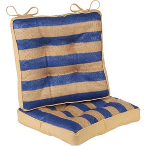 Klear Vu Raffia Patio Chair Water Resistant Seat and Seatback Cushions 2 Piece Set, 16" x 16", 2 Pack, Blue Stripe 2 Count