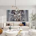 AJAZIKO Wall Art for Living Room Large Modern Wall Decor Canvas Paintings for Wall Decorations White Flower Brown Bedroom Office Artwork Plum Blossom Art Prints Framed (40"L x 20"W, Gray)