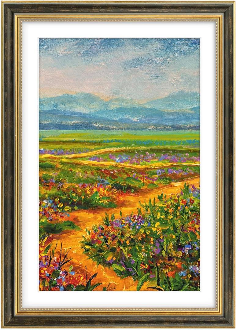 Golden State Art,13x19 Ornate Picture Frame with White Mat for 11x17 Photo or Display 13 x 19 Prints without Mat Color Black Gold(Plexiglass Front)