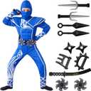 Spooktacular Creations Kids Halloween Ninja Costume, Ninja Costume for Boys, Teen Halloween Costumes for DressUp Themed Party (Small(5-7 yrs), Blue+silver)