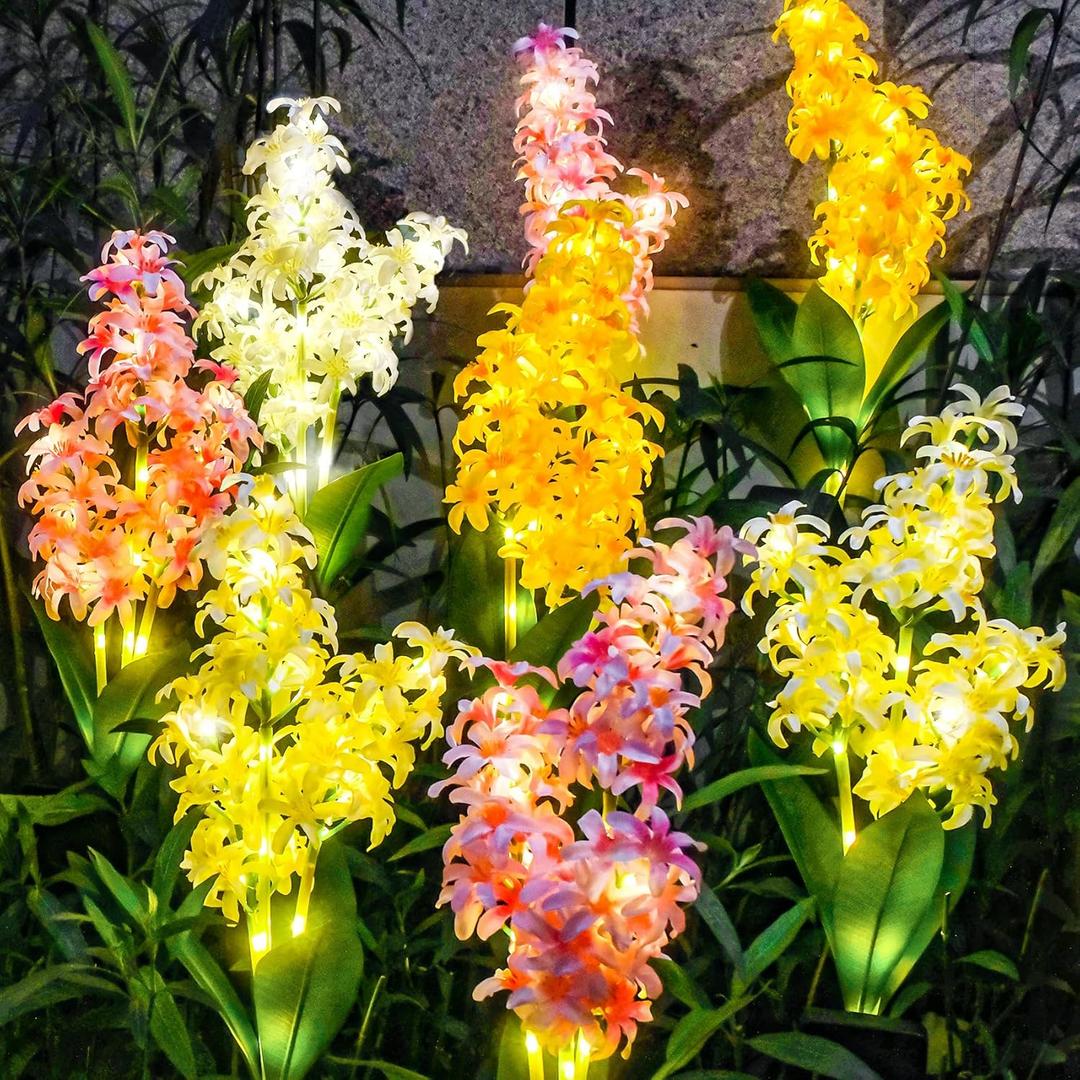 TONULAX Solar Garden Lights, Solar Hyacinth Flower Lights, Solar Lights for Outside, Solar Garden Patio Yard Decor, Dual Lighting Modes & Glowing Stems, Gifts for Mother Grandma(4 Pack)