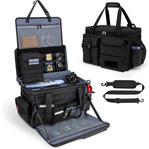 Patrol Bag Law Enforcement Police Gear Bag, Car Front Seat Organizer Tactical Officer Duty Bags, Police Car Accessories for Passenger Seat, Multiple Compartment Molle Webbing Removable Shoulder Strap (Black)