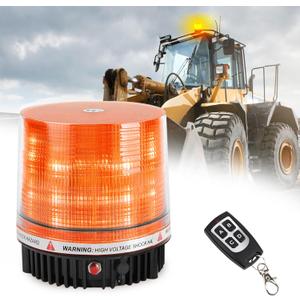Magnetic Wireless Remote Control Beacon Light Battery LED Amber Rechargeable Flashing Rotating Strobe Emergency Warning Rooftop Hazard Safety Lights for Trucks, Construction Plow Vehicles