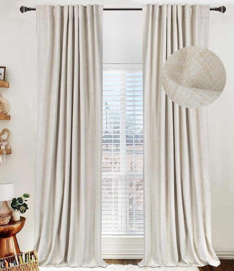 100% Blackout Shield Linen Blackout Curtains for Bedroom 84 Inches Long, Back Tab/Rod Pocket Living Room Drapes, Thermal Insulated Blackout Curtains 2 Panels Set, 50" W x 84" L, Cream