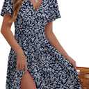 MixShe Sundresses for Women 2025 Floral Summer Elegant Beach Classy Fashion Casual Outfit Plus Size (Medium, Navy Leaf)