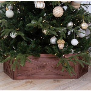 Rustic Wooden Tree Collar Box - Farmhouse Christmas Tree Stand Decor with Vintage Weathered Wood (Folding, Brown) - Christmas Tree Box Stand Farmhouse Rustic Decor - Vintage Weathered Wood Decoration