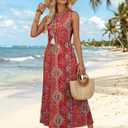 WIHOLL Summer Dresses Babydoll Maxi Dress Empire Waist Beach Vacation Sundresses 2026 with Pockets, M