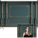 12x8ft Empty Room Backdrop Dark Green Wall Gypsum Line Antique Roman Column Classic Interior Photography Background for Birthday Wedding Artistic Portrait Photo Studio Props Wallpaper