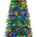 7.5 ft. Pre-Lit Hinged Pencil Artificial Christmas Tree with 350 Multi-Color LED Lights