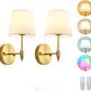 Battery Operated Wall Sconce Set of 2,Gold Wireless Wall Light with Remote Control,RGB Dimmable Wall Sconces Set of Two 15 Colors,Rechargeable Bulbs Cordless Lamp for Bedroom Living Room