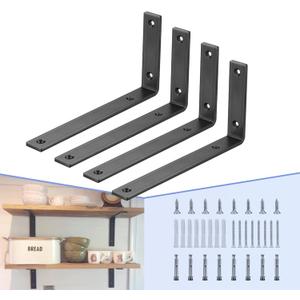 CLT Black Shelf Bracket, 6 X 4 Quarter Inch (1/4") Thick- Max Load: 330 lb Rustic Industrial Modern Farmhouse Heavy Duty Cold Rolled Steel Bracket for Table Bench, Space Saving DIY, Pack of 4