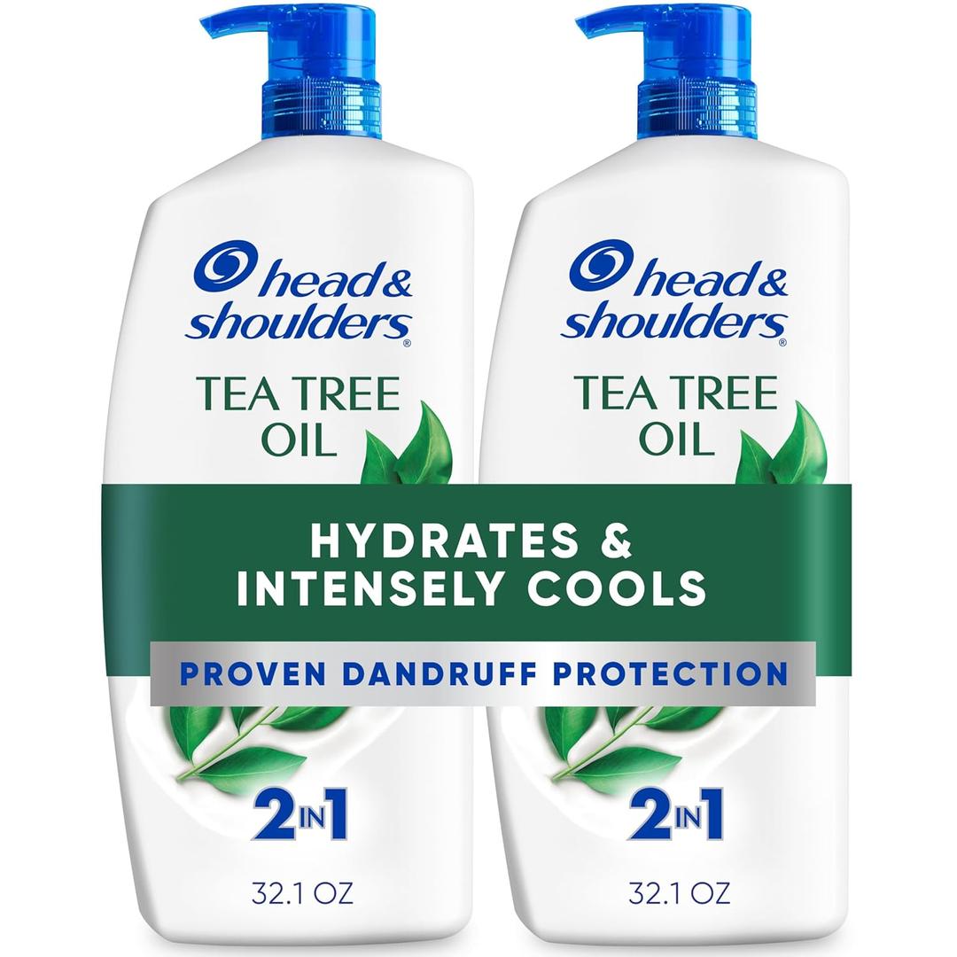 Head & Shoulders Anti-Dandruff Shampoo and Conditioner with 1% Pyrithione Zinc, Tea Tree Oil 2-in-1 Twin Pack, Tea Tree Shampoo with Cooling, Refreshed Scalp, 32.1 fl oz Each