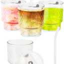 Glass Tumbler Cups with Lids and Straws, 13 oz, Reusable Drinkware, Clear, 4 Pack (Raindrops)