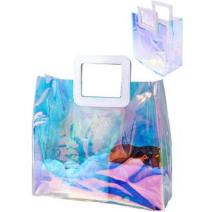 Woeoe 2 Pack Waterproof Plastic Handbag Clear Tote Bags Transparent Shopping Work Travel Tote Bags for Women
