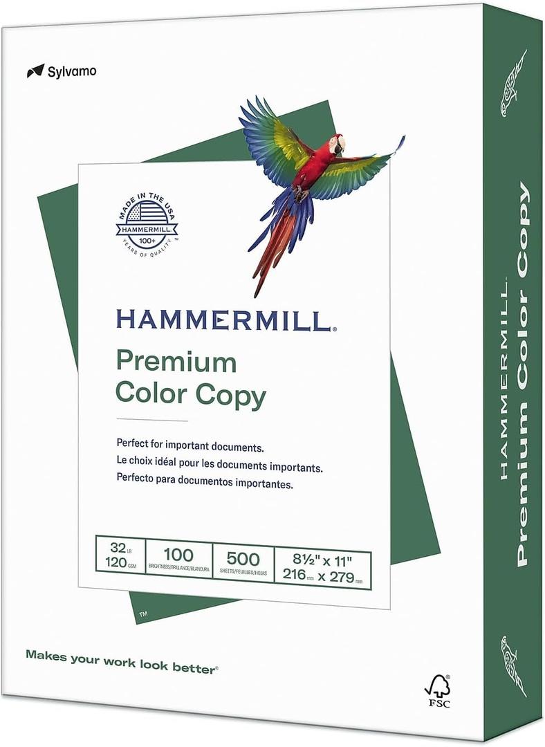 Hammermill Printer Paper, Premium Color 32 lb Copy Paper, 8.5 x 11-1 Ream (500 Sheets) - 100 Bright, Made in the USA, white (102630)
