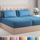 Split King 7 Piece Sheet Set - Comfy Breathable & Cooling - Soft Hotel Luxury Bedding Set with 8-16 Inch Deep Pockets - 1 Flat & 2 Fitted Sheet & 4 Pillowcases - Wrinkle Free & Easy Care - Denim Blue