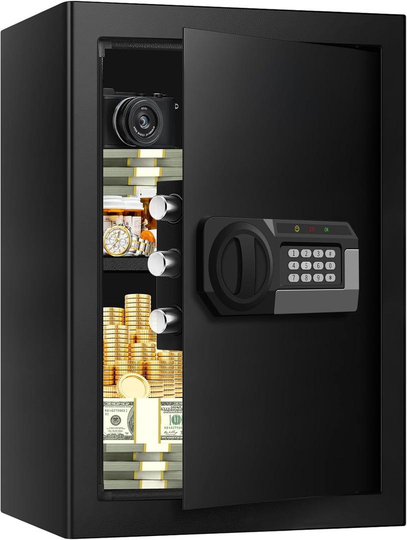 Large Safe Box Fireproof Waterproof, 5.0 Cu Ft Fireproof Safe for Home with Electronic Keypad and Key, Personal Safety Box for Home Documents Firearm Medicine Money Valuables Large Safe Box Fireproof Waterproof, 5.0 Cu Ft Fireproof Safe for Home with Electronic Keypad and Key, Personal Safety Box for Home Documents Firearm Medicine Money Valuables