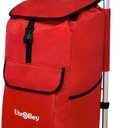 Ultra-Lightweight Foldable Stair-Climbing Red Shopping Cart - 42L Capacity, Six Rubber Wheels, Removable Insulated Bag Liner, Durable Aluminum Frame,Multi-Function Personal Hand Truck