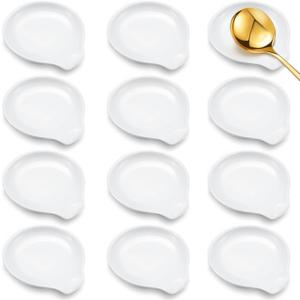Irenare 12 Pcs Ceramic Spoon Rest for Stove Top 3.74 x 3.54 Inch Porcelain Spoon Holder Utensil Rest Dishwasher Safe Cradle for Home Kitchen Accessories (White)