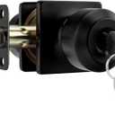 Goldenwarm Matte Black Entry Interior Door Knob, Square Exterior Door Knobs, Matte Black Exterior Key Door Knobs (1 Pack)