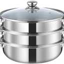 Steamer Pot for Cooking 11 inch, Steamer Pots 3-tier Multipurpose Stainless Steel Steam Pot Cookware with Handle for Vegetable (8-Quart/ 2 Tier Steamer Pot)