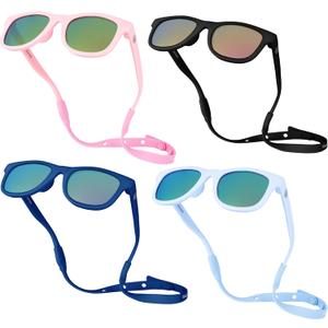 Polarized Baby Sunglasses With Strap - Unbreakable Flexible Infant Sunglasses For Toddlers Newborns 0-24 Months (4 Colors Bundle)