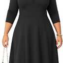 Runwind Plus Size Midi Dress for Women Cocktail Casual Church 3/4 Sleeve V Neck Work A-Line Dresses with Pockets XXL