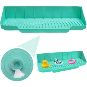 Upgrade Bathtub Splash Guard for Tub 16" x 3.5", Silicone Splash Guard for Kids with 6 Suction Blue Cups Toy Tray Caddy Play Shelf for Kids, Bathtub Side Splash