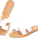 FITORY Women's Comfortable Dressy Leather Flat Sandals - Stylish & Beautiful Summer Slides Size 6