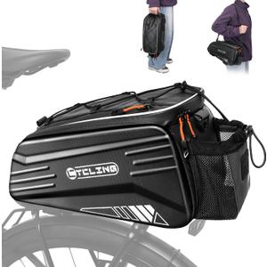 WOTOW Bike Rear Rack Bag - Hard Shell Waterproof Bike Trunk Pannier with Shoulder Strap, 8.6L Large Area Reflective Bicycle Ebike Rear Rack Saddle Seat Bag for Travel Outdoor Cycling