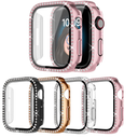 4 Pack Bling Case for Apple Watch SE 3/SE 2/SE/6/5/4 40mm, Glitter Rhinestone Diamonds Protective Case with Tempered Glass Screen Protector Replacement Cover for iWatch SE 3/SE 2/SE/6/5/4 40mm Women