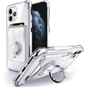 Shields Up Designed for iPhone 11 Pro Max Case, Minimalist Wallet Case with Card Holder [3 Cards] & Ring Stand, [Drop Protection] Slim Protective Cover for iPhone 11 Pro Max (6.5 inch) - Clear