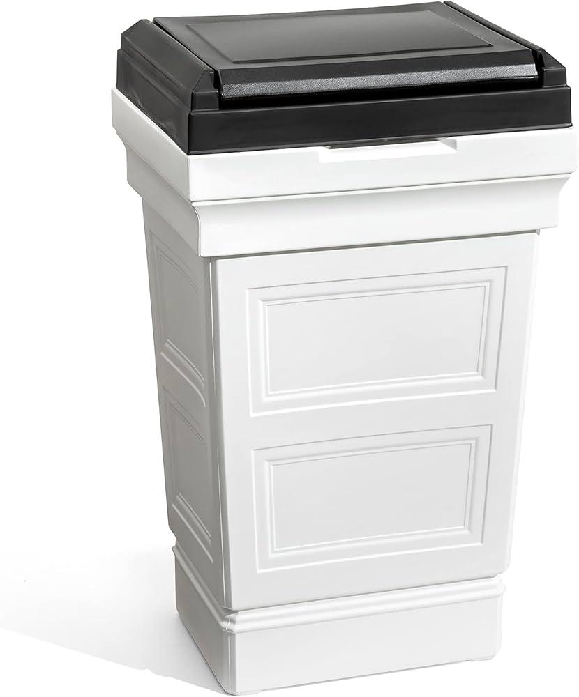 Step2 Atherton Large Garbage Container, Indoor/Outdoor Trash Can with Lid, Weather Resistant, Made of Durable Plastic, Weather-Resistant, Classic White
