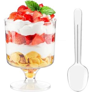 160 Pack 5oz Small Dessert Cups with Spoons, Clear Parfait Cup for Party, Serves 80 Mini Plastic Goblet Wine Shot Cup for Fruit Ice Cream Mousse Pudding Appetizer Bowl