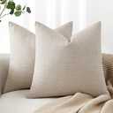 MIULEE 24x24 Inch Euro Linen Burlap Pillow Covers, Set of 2 Large Square Farmhouse Boho Decorative Pillows - Taupe Home Decor for King Bed, Sofa, Couch, Bedroom,Livingroom