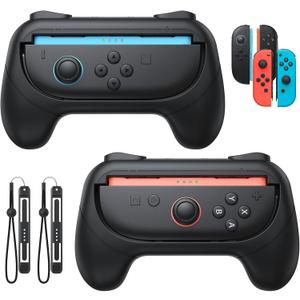 FASTSNAIL [Switch 1/2 Compatible] Grips for Nintendo Switch2 (2025)/Switch&OLED for Joy-Con2, Wear-Resistant & Anti-Slip Controller Grips Handle Kit, Switch2 Joycon Holder Accessories (Black,Black)