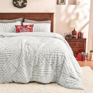 BEDELITE Luxury Faux Fur King Comforter Set - Textured Brown Fluffy Comforter Queen SizeUltra Soft and Cozy Winter Bedding Set,Warm Fuzzy Thick Bed Set,1 Comforter and 2 Pillowcases, 102x90"