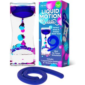Liquid Motion Bubbler Sensory Toys  2 Pc Set Bundle Stretchy String Fidget Toys Timer for Stress Relief and Anxiety Relief Great for Adults, Kids ADHD Autism ADD Hyperactivity Relaxation figit Blue
