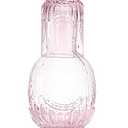 RockTrend Retro Clear Glass Bedside Night Water Carafe with Tumbler Glass, Relief Glass Pitcher, and Cup Night Set