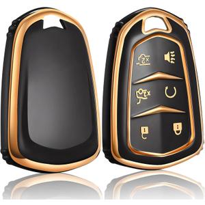 Key Fob Cover Keychain Accessories for Cadillac for Cadi Escalade ESV 6 Buttons, TPU Case(Black)
