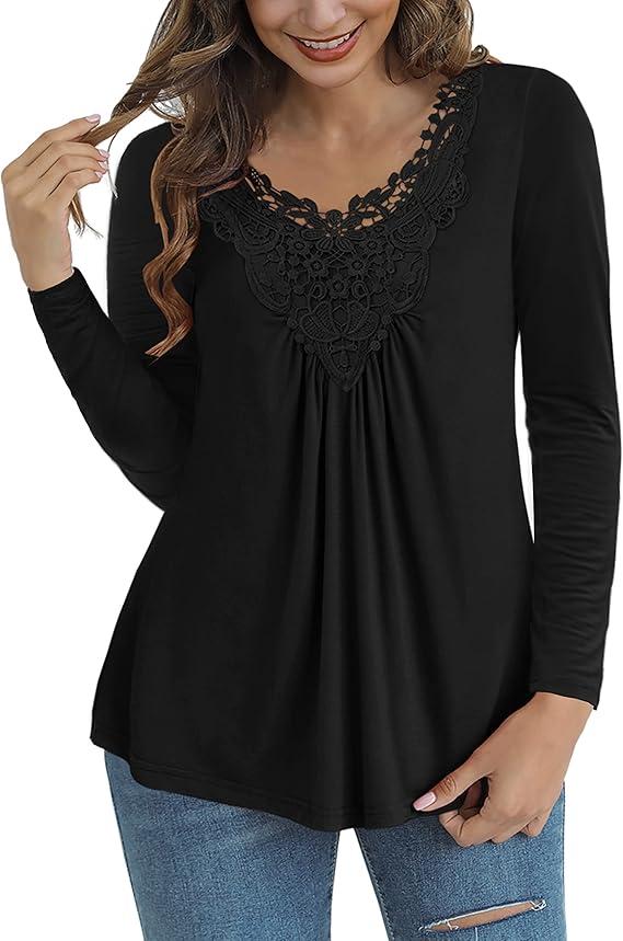 Tralilbee Women's Plus Size Tops Casual Blouse Short Sleeve Lace Crochet Tunic Tops, 2XL