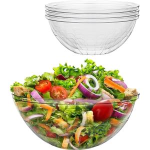 BESTVIP 4 Pack 150 Ounce Clear Plastic Serving Bowls, Disposable 11.6" Party Bowls for Chips/Salad/Candy/Snacks, Stackable Buffet Containers for Christmas, Holiday, Weddings, Showers/Events, Reusable, 11.6 inches diameter, 150 ounces capacity