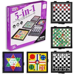 5 in 1 Small Magnetic Checkers Board Game Set Travel Game Road and Flight Trip Essentials Magnetic Travel Chess Checkers for Trip Camping Activities Party Game for Adults and Teens