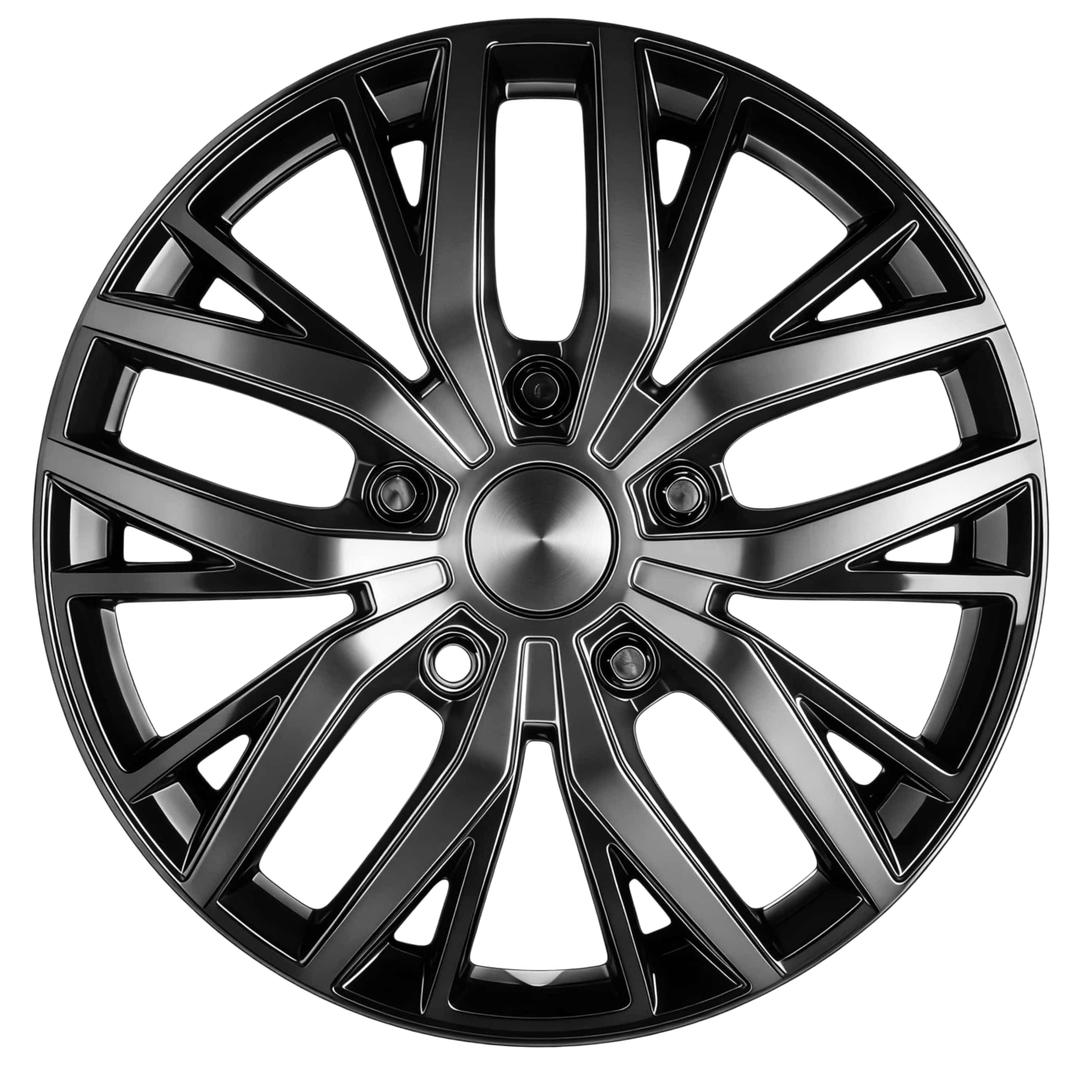14-Inch ABS Hubcaps with Steel Rings & Adjusters, Patented Design, Universal Fit, Set of 4 Wheel Covers (Silver-Black)