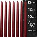CANDWAX 12 inch Burgundy Taper Candle Set of 4 - Unscented Smokeless Dripless Candlesticks - Candle Sticks for Christmas Decorations, Party Décor, Dinner Table Centerpieces - Burgundy Tapers
