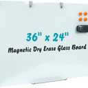 Glass Dry Erase Board, 36 x 24 Inches Magnetic Glass Whiteboard for Wall, 3' x 2' Frameless Board for Office, Home, School