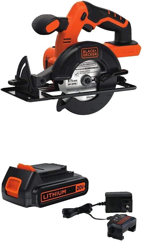 BLACK+DECKER 20V MAX 5-1/2-Inch Cordless Circular Saw, Tool Only with Lithium Battery & Charger (BDCCS20B & LBXR20CK)
