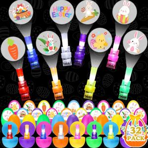 BUSOHA 32 Pack Easter Eggs Finger Lights - Plastic Easter Eggs Prefilled Basket Stuffers Toys Party Favors Gifts for Kids Teens Toddler